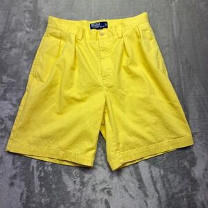 Polo Ralph Lauren Tyler Short Yellow Pleated Chino Cotton Mens Sz 30 Fits 29"